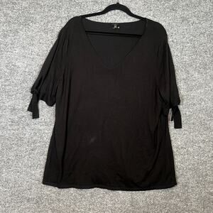 Talbots Shirt Womens 2X XXL Black‎ Knit Tshirt Boho Plus Size Stretch 3/4 Sleeve
